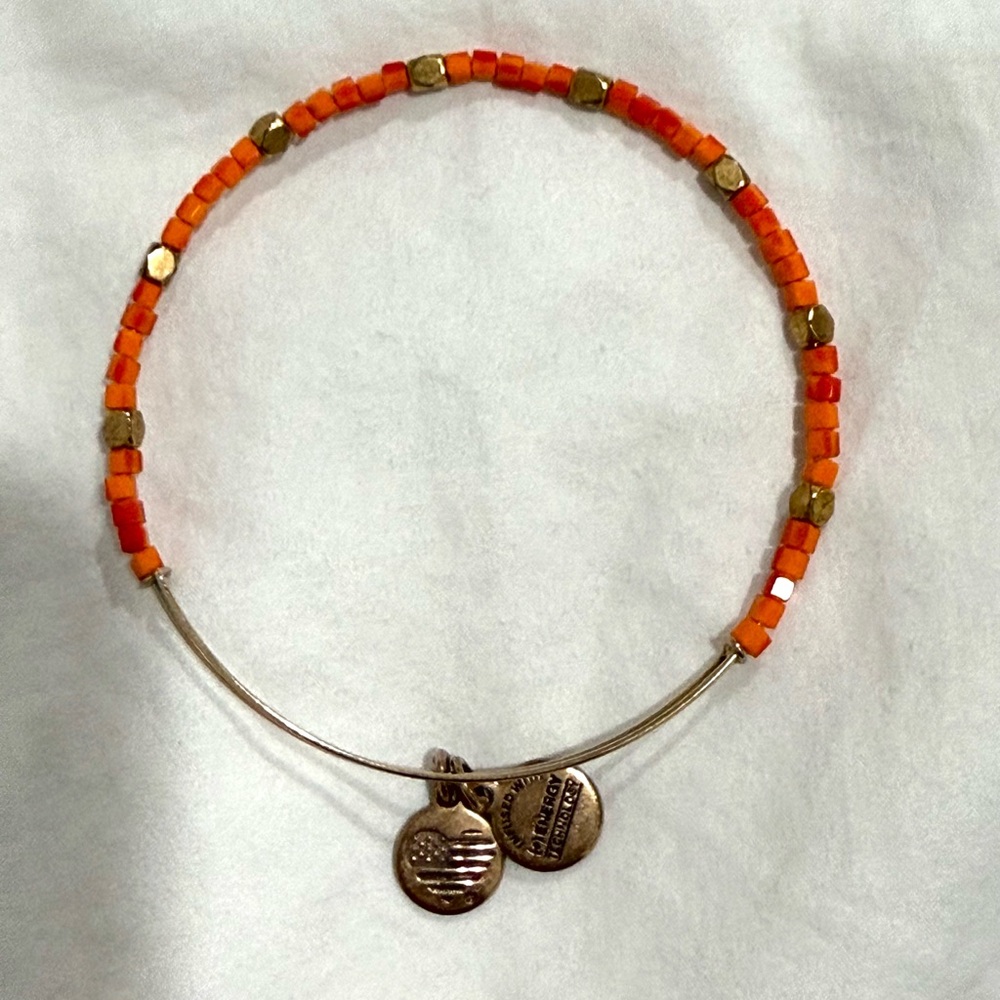 Alex And Ani Orange Beaded Bracelet With Gold Charms